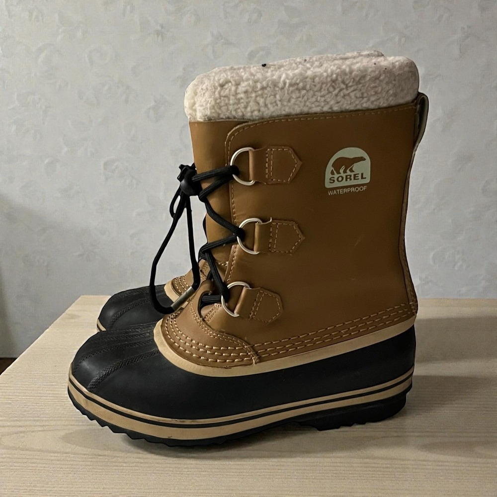 Sorel Waterproof Winter Boots‎ Tan Black Sherpa Lined Lace Up Women Size 6